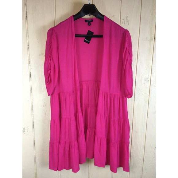 Torrid Swim Cover Up Cardigan Womens 1X 14W 16W Crinkle Gauze Beach Boho Ruffles - Picture 5 of 12